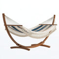 Amaca con supporto 300 x 100 x 110 cm in legno e tessuto bianco/blu per relax stile boho