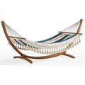 Amaca 300 x 110 x 110 cm in tessuto bianco e blu con struttura in legno stile boho da giardino
