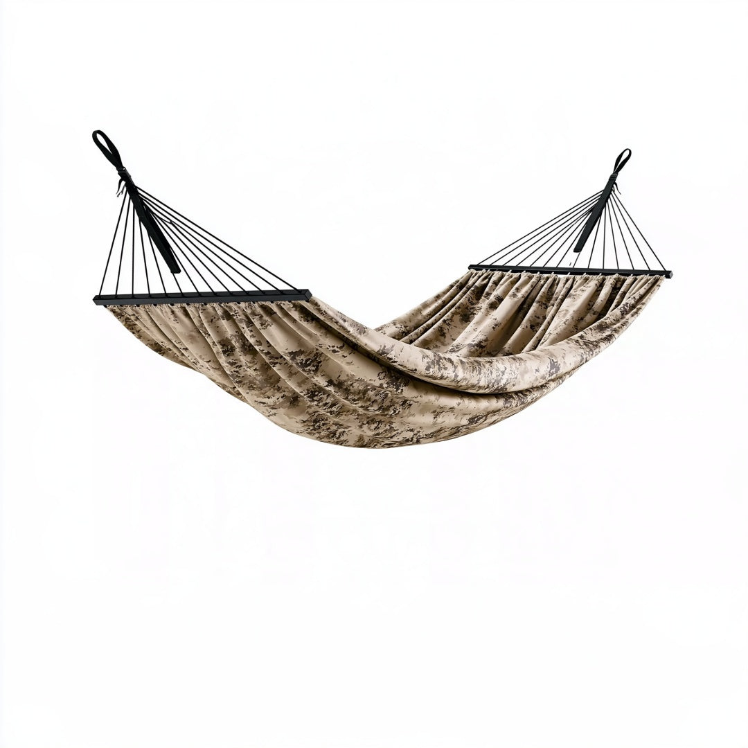 Amaca 300 x 150 cm in tessuto beige mimetico con barre distensive per esterno