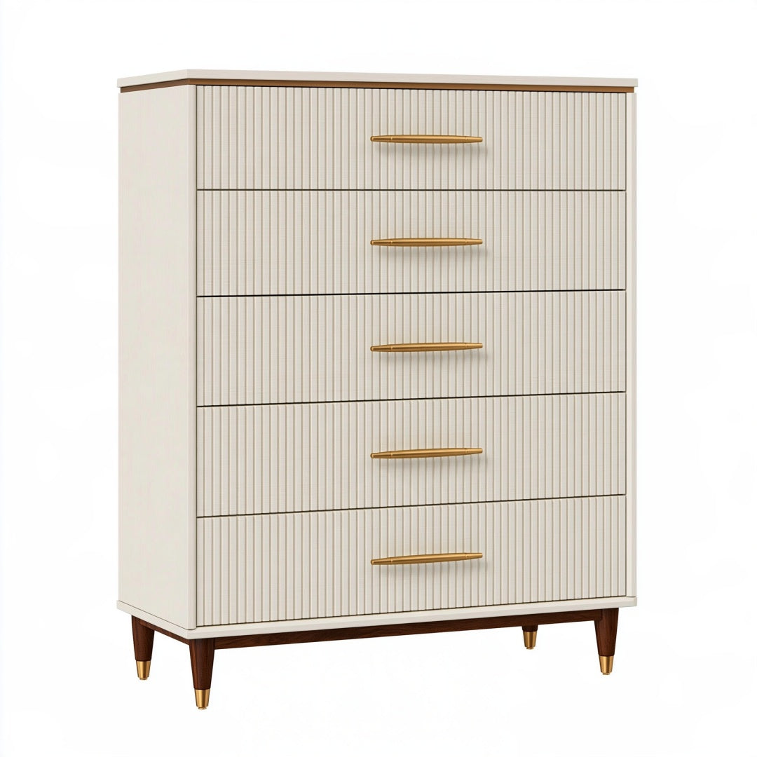 Cassettiera 80 x 40 x 120 cm in legno bianco con 5 cassetti stile moderno