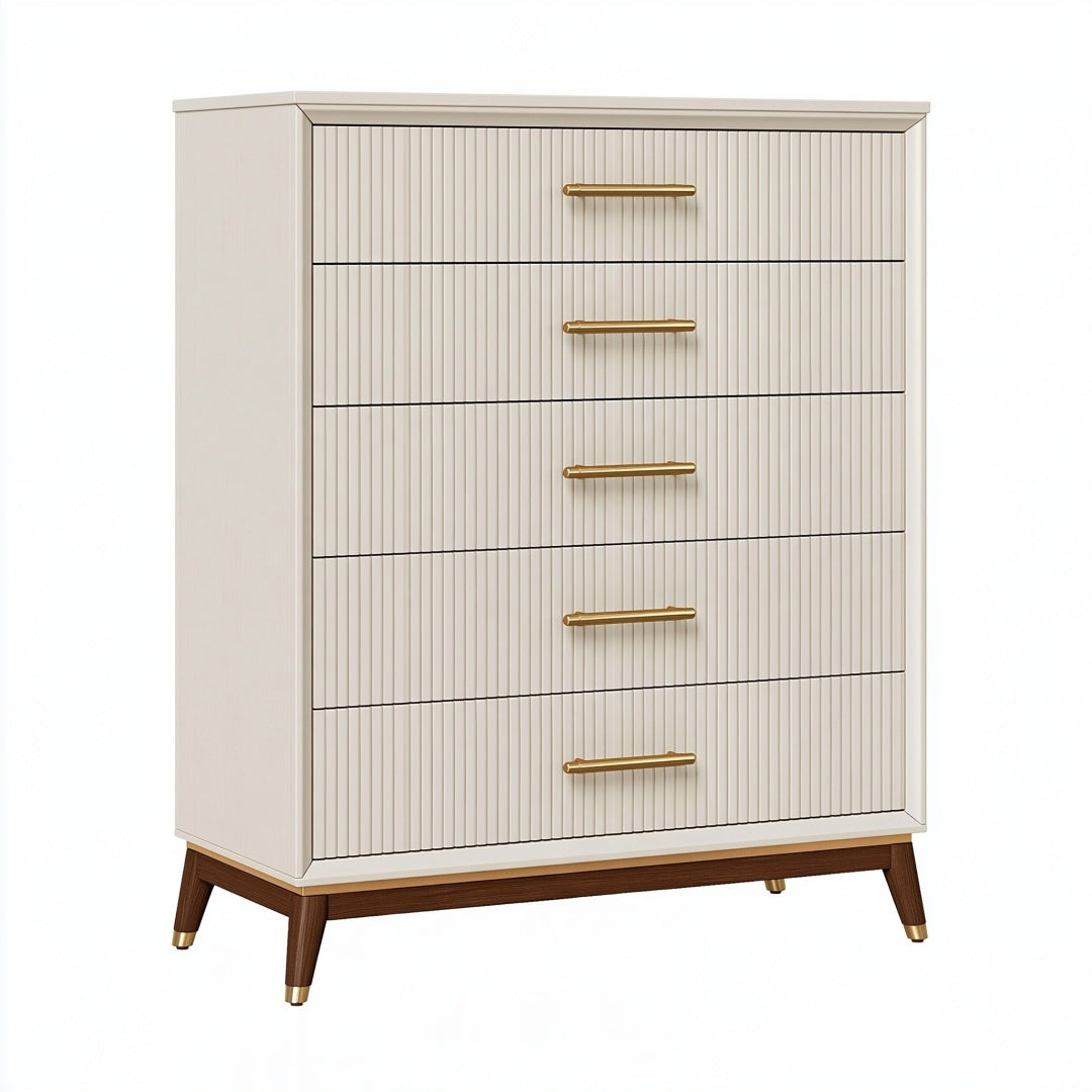 Cassettiera 80 x 40 x 110 cm in legno bianco con 5 cassetti stile moderno