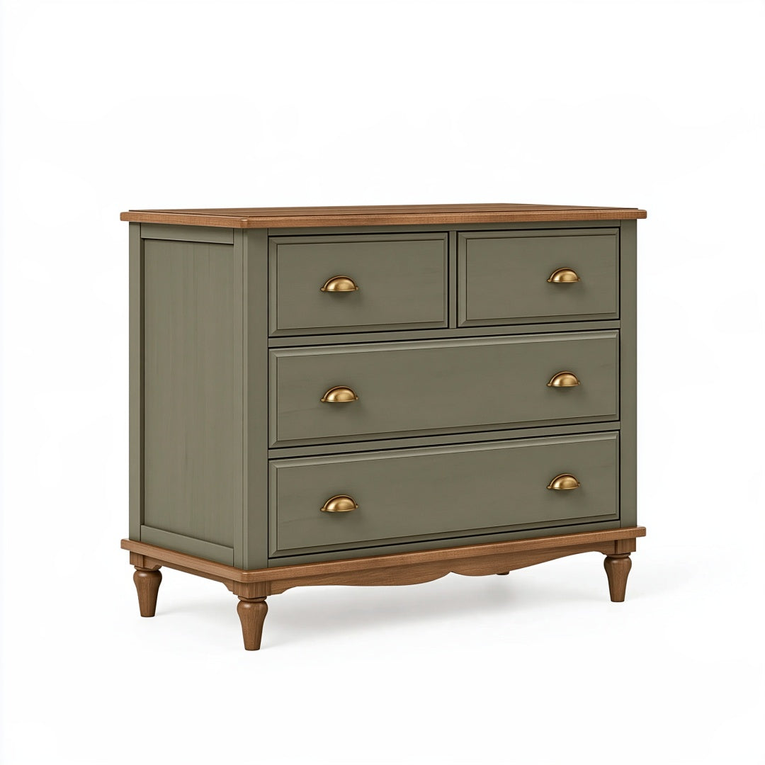 Cassettiera 120 x 45 x 90 cm in legno verde oliva e marrone - 5 cassetti stile classico