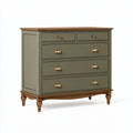 Cassettiera 120 x 45 x 95 cm in legno verde oliva e marrone - stile classico con 5 cassetti