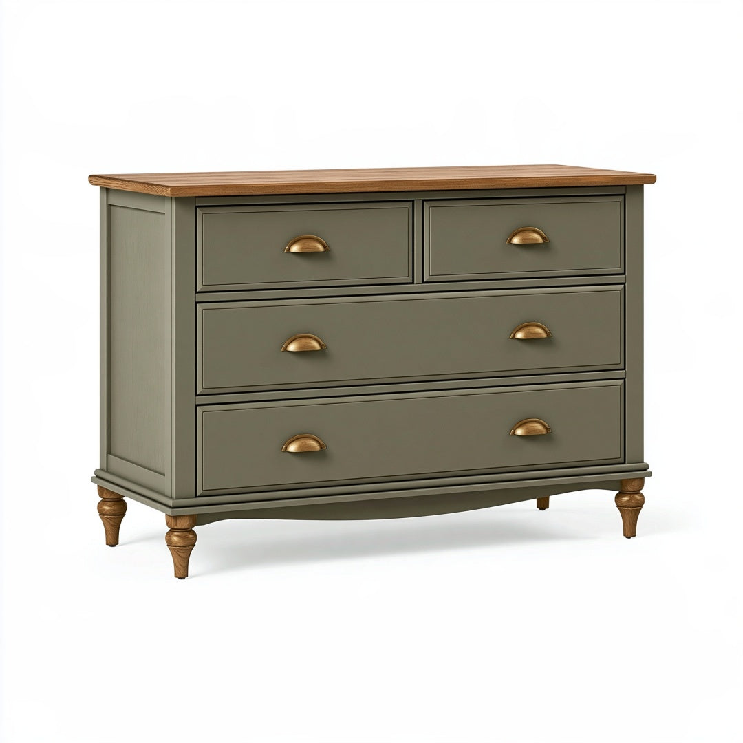 Cassettiera 120 x 45 x 85 cm in legno verde oliva con piano marrone - stile classico