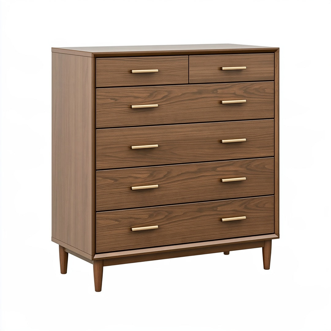 Cassettiera 100 x 45 x 120 cm in legno marrone con 6 cassetti stile moderno