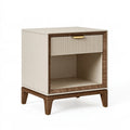 Comodino 50 x 40 x 60 cm in legno bianco e noce con cassetto e vano aperto