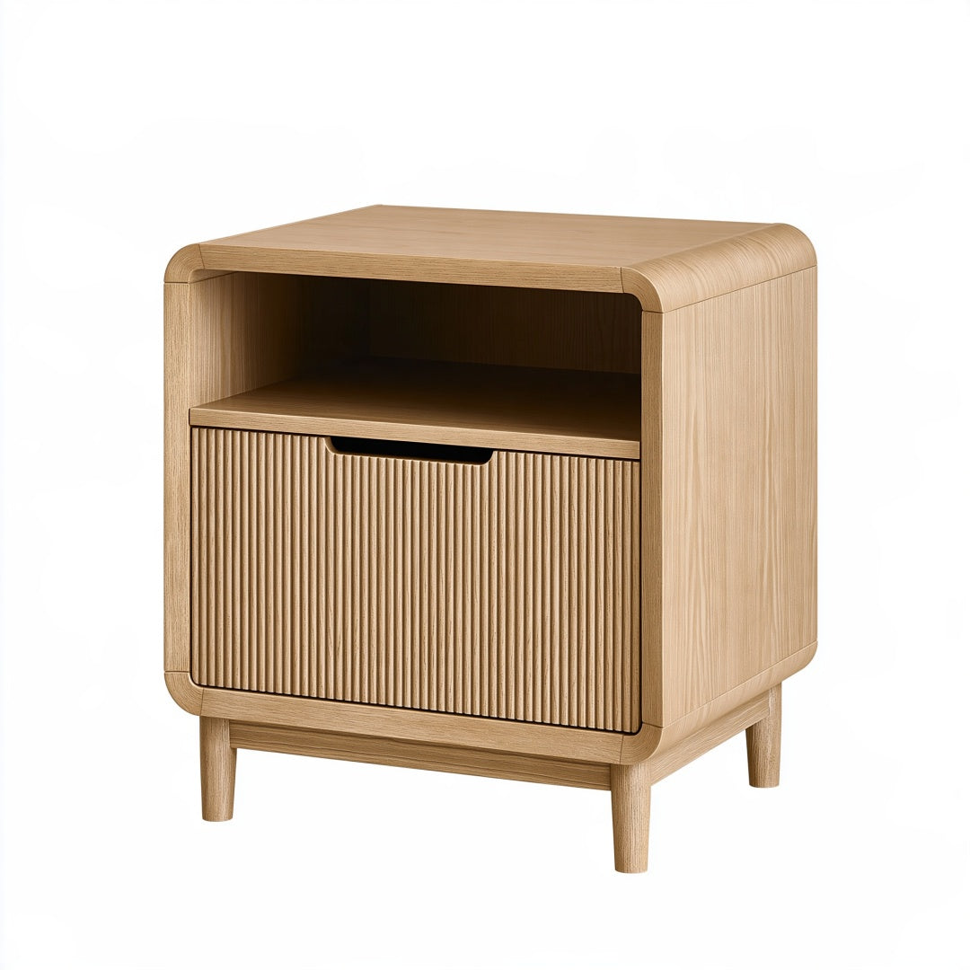 Comodino 45 x 40 x 60 cm in legno naturale - anta scanalata stile moderno