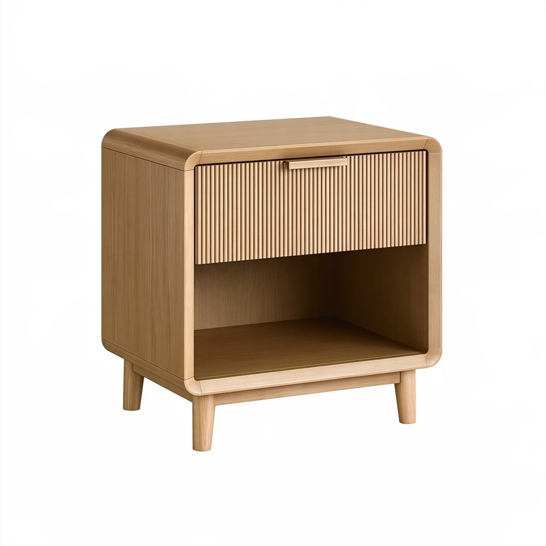 Comodino 45 x 40 x 55 cm in legno marrone chiaro con cassetto e vano a giorno stile moderno