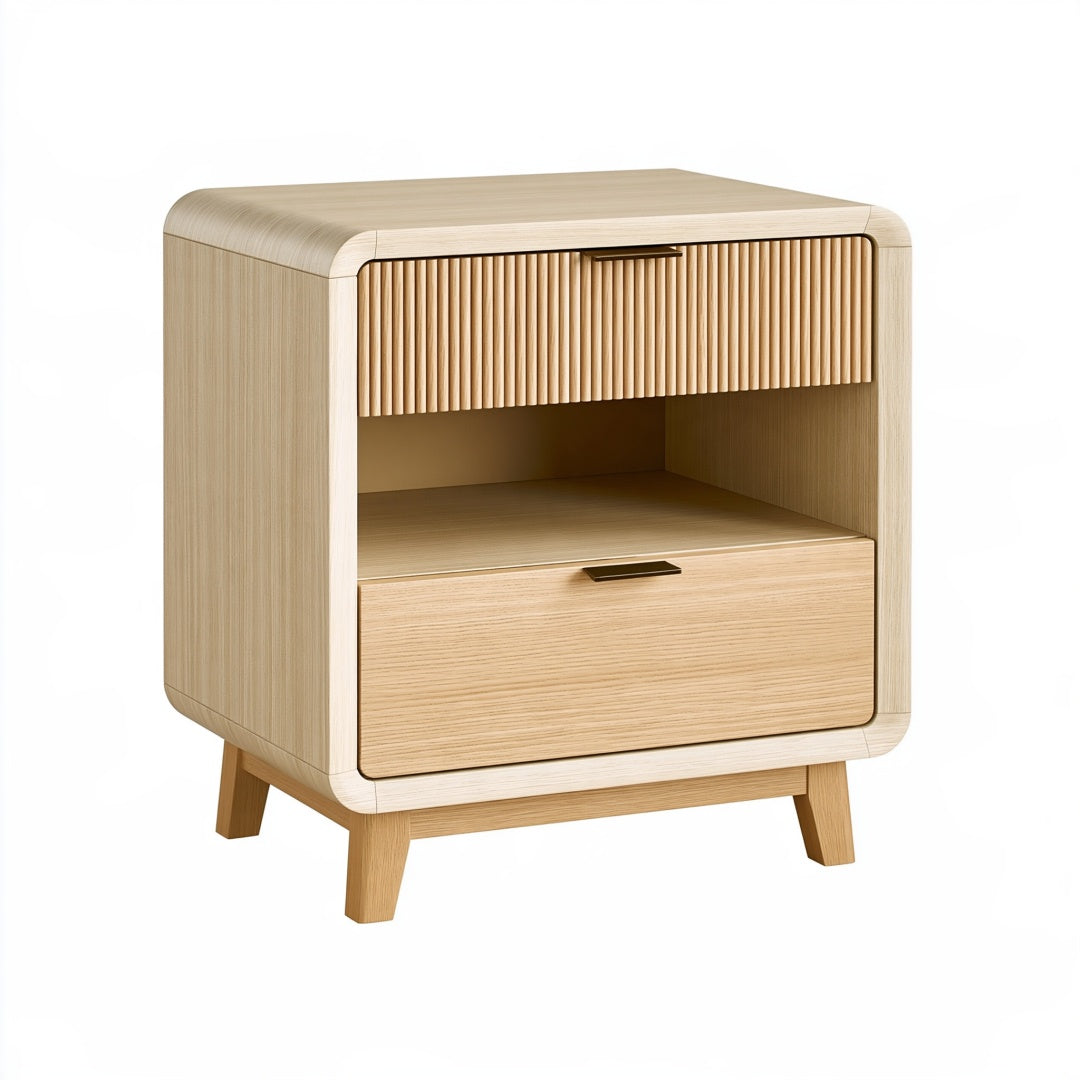 Comodino contenitore 50 x 40 x 65 cm in legno rovere chiaro con 2 cassetti - stile moderno