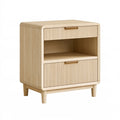 Comodino 45 x 40 x 60 cm in legno beige con 2 cassetti e vano a giorno stile moderno