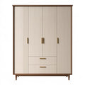 Armadio guardaroba 160 x 60 x 200 cm in legno beige e marrone con 4 ante 2 cassetti stile moderno