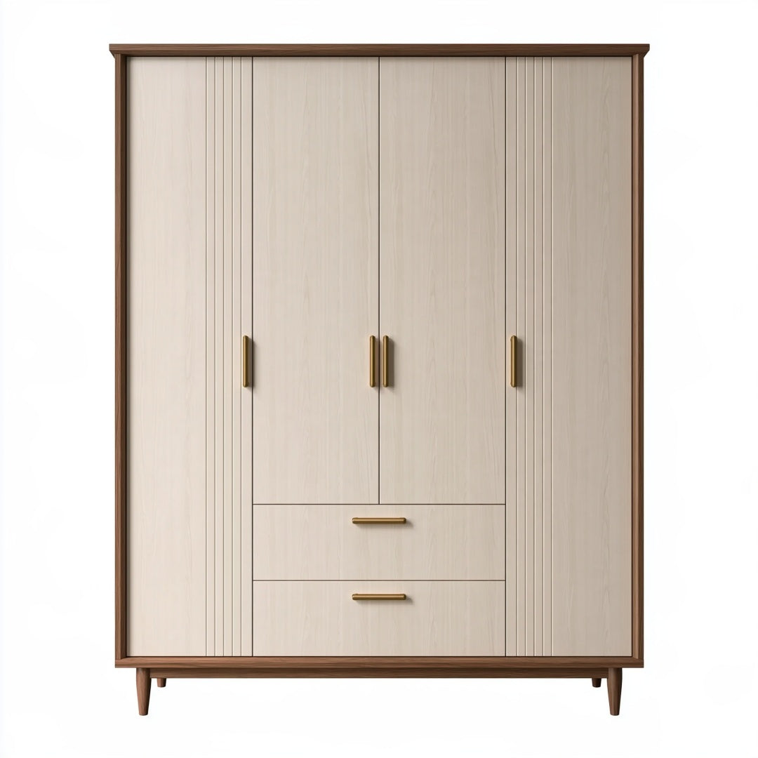 Armadio guardaroba 160 x 60 x 200 cm in legno beige e marrone con 4 ante 2 cassetti stile moderno