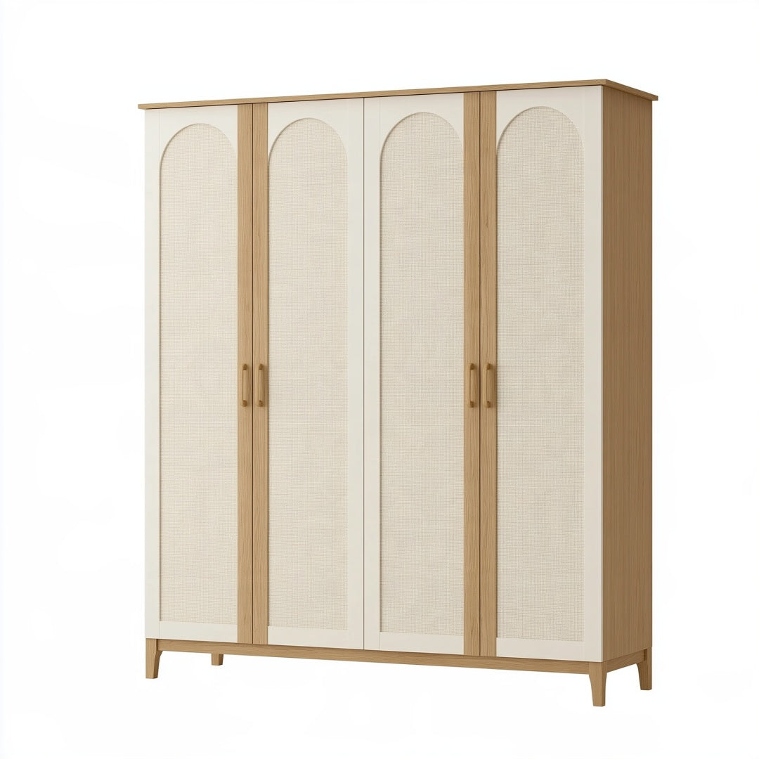 Armadio 160 x 55 x 200 cm in legno beige e naturale con 4 ante stile moderno per camera da letto