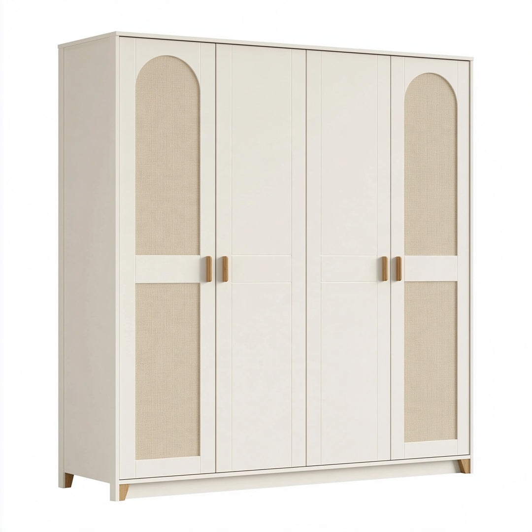Armadio 180x60x200 cm in pannelli effetto legno crema e beige con 4 ante stile moderno