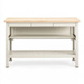 Banco da lavoro 120 x 60 x 90 cm in acciaio beige e legno naturale con cassetti e ripiani