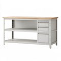 Banco da lavoro 120x60x90 cm in acciaio grigio e legno con cassetti e ripiani