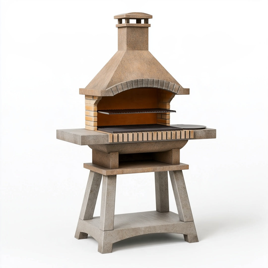 Barbecue da giardino 120 x 80 x 220 cm in cemento beige con griglie in acciaio stile rustico