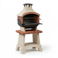 Barbecue da giardino 90 x 70 x 210 cm in cemento refrattario beige e mattoni rossi con griglie in acciaio