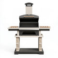 Barbecue da giardino 180 x 75 x 230 cm in pietra e acciaio nero beige con coperchio