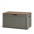 Cassapanca contenitore 80 x 45 x 50 cm in plastica grigio tortora con coperchio effetto legno