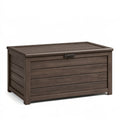 Cassapanca contenitore 120 x 55 x 60 cm in resina marrone effetto legno per esterno con coperchio
