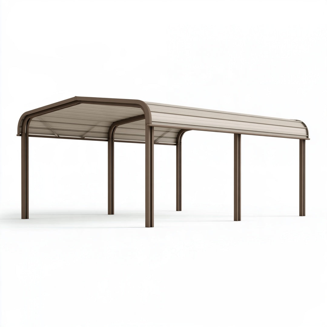 Tettoia per auto 600 x 300 x 250 cm in metallo marrone con copertura traslucida