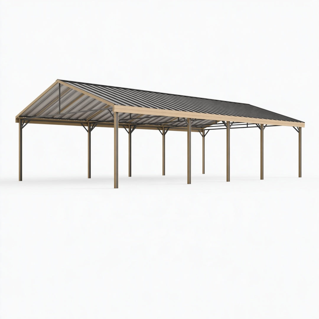 Tettoia da giardino 600 x 300 x 270 cm in metallo beige con copertura in policarbonato fumé - struttura autoportante