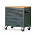 Mobile portautensili 80 x 45 x 95 cm in metallo verde con piano in legno e ruote