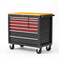 Cassettiera portautensili 100 x 50 x 95 cm in acciaio nero e rosso con piano effetto legno e ruote