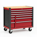 Carrello portautensili 76 x 46 x 95 cm in acciaio rosso e nero con piano in legno e 9 cassetti