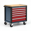 Carrello portautensili 77x46x97 cm in acciaio nero e rosso con piano in legno - 6 cassetti e ruote