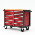 Carrello portautensili 110 x 50 x 95 cm in acciaio rosso e nero con piano in legno e 10 cassetti