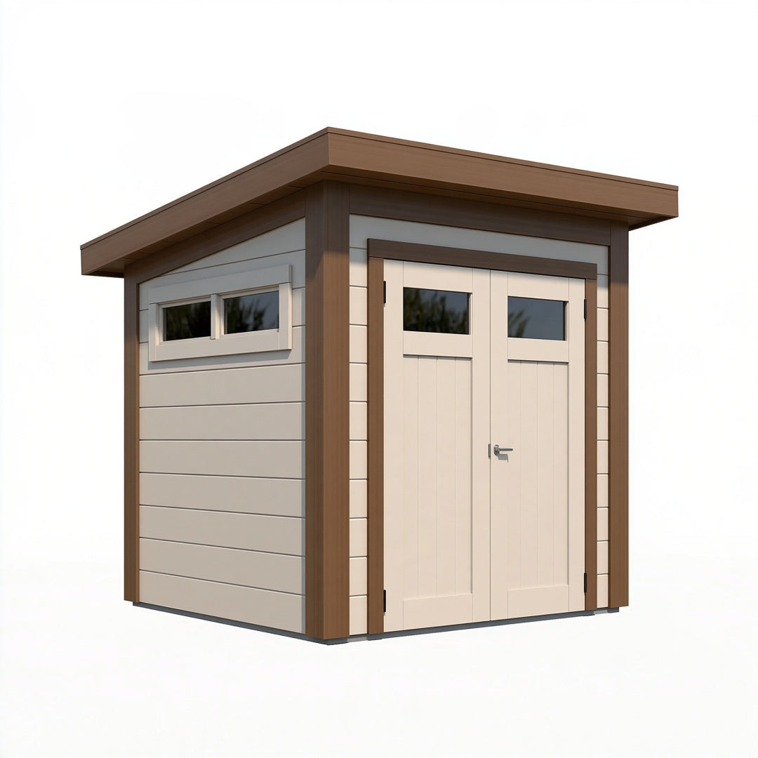 Casetta da giardino 200 x 150 x 220 cm effetto legno beige e marrone con doppia porta