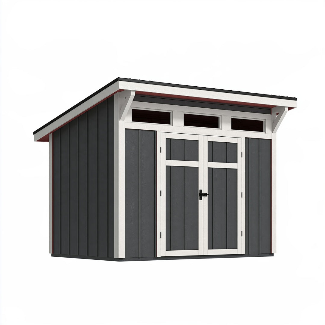 Casetta da giardino 200 x 160 x 220 cm in legno grigio antracite con doppia porta stile moderno