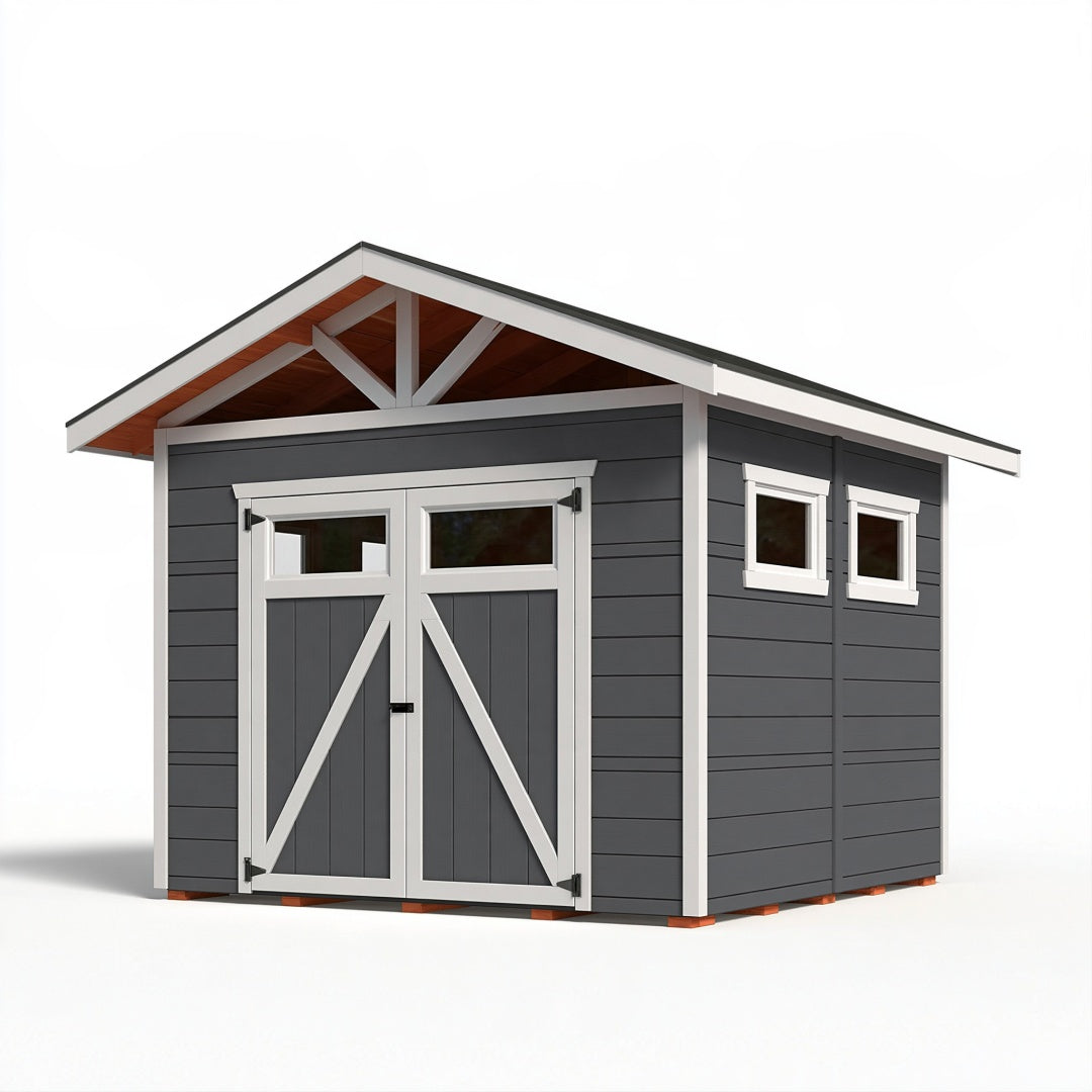 Casetta da giardino 300 x 240 x 250 cm in legno grigio antracite con doppia porta stile rustico