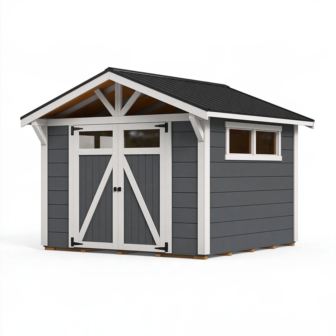 Casetta da giardino 300 x 240 x 230 cm in legno grigio con tetto in metallo - stile rustico