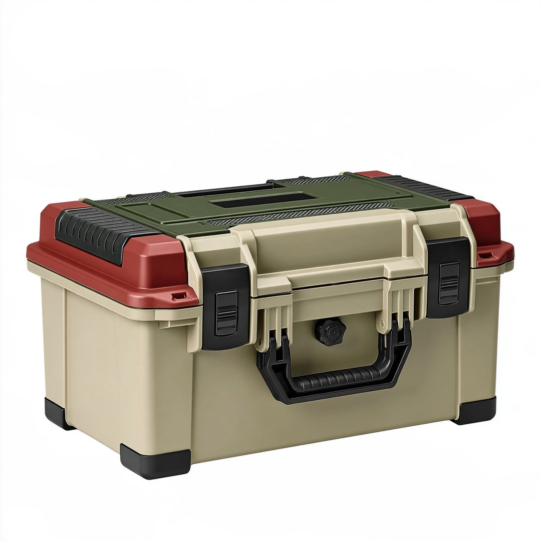 Cassetta portautensili 50 cm in plastica beige rosso verde e nero con maniglia e chiusure